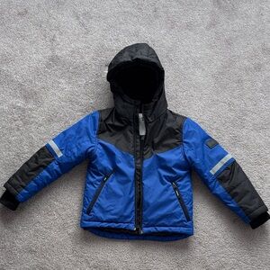 roots Kids Blue and Black Hooded Winter Jacket